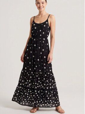 MICHAEL Michael Kors Black and White Daisy Floral Print Smocked Maxi Dress